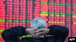 An investor looks at a screen showing stock market movements at a securities company in Hangzhou, in eastern China's Zhejiang province on Feb. 8, 2024. 