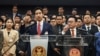 Former Move Forward Party leader Pita Limjaroenrat reacts during a presser after Thailand's Constitutional Court delivered its verdict on the election winner's bid to amend a law against insulting the monarchy, in Bangkok, Jan. 31, 2024. 