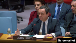 Kryeministri Kurti duke folur gjatë seancës në Këshillin e Sigurimit të OKB-së (8 shkurt 2024, UN feed)