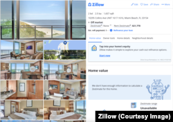 Stranica na kojoj se reklamiraju dva stana u vlasništvu Perevalova u kompleksu "One Bal Harbour", na veb stranici za iznajmljivanje i prodaju nekretnina "Zilou"