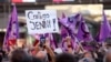 Protesters show support for Spanish soccer player Jennifer Hermoso suring a protest against Spanish Football Federation President Luis Rubiales at Plaza Callao, Madrid, Spain, Aug. 28, 2023