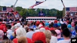 Republican presidential nominee former President Donald Trump speaks during a campaign rally at North Carolina Aviation Museum, in Asheboro, North Carolina, Aug. 21, 2024.