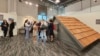 "The Roof," an installation in the Ukraine pavilion at the COP28 climate summit in Dubai, UAE, commemorates the homes lost to flooding in the Kherson region caused by the Kakhovka Hydroelectric Power Plant explosion, Dec. 5, 2023. (Bilal Hussain/VOA)