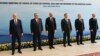 FILE - From left, the presidents of Kazakhstan, Tajikistan, the European Council, Kyrgyzstan and Uzbekistan and Turkmenistan's deputy cabinet chairman are pictured ahead of a meeting in Cholpon-Ata, Kyrgyzstan, June 2, 2023. 