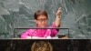 Menteri Luar Negeri Retno Marsudi berpidato di hadapan Sidang Majelis Umum PBB di Kota New York, Sabtu, 23 September 2023. (Foto: Kena Betancur/AFP)