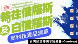 台灣經濟部國際貿易署發布輸往俄羅斯及白俄羅斯的高科技貨品清單公告附圖。（2023年12月26日）