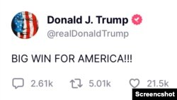 Objava bivšeg predsednika SAD Donalda Trampa na mreži Truth Social (screenshot)