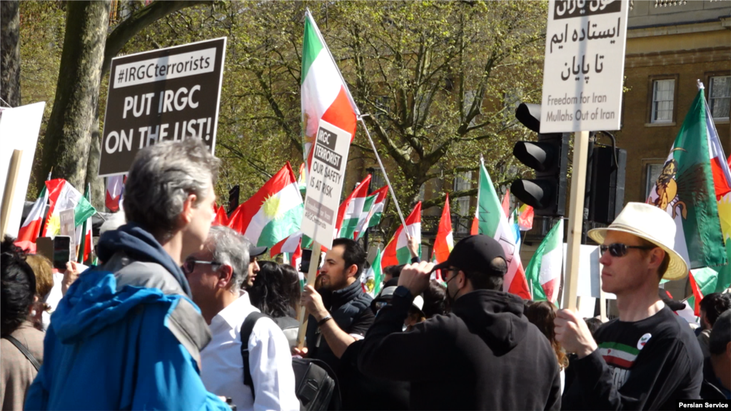 تجمع و راهپیمایی اعتراضی در لندن با درخواست افزوده شدن سپاه به فهرست سازمان‌های تروریستی - شنبه ۹ اردیبهشت ۱۴۰۲