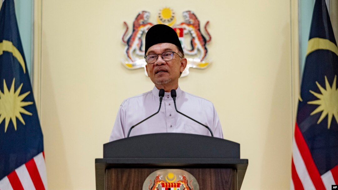 FILE - In this photo provided by the Prime Minister Office, Malaysia's Prime Minister Anwar Ibrahim speaks in Putrajaya, Malaysia, Nov. 25, 2022.