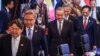 Dari kiri: Menlu Jepang Yoshimasa Hayashi, Menlu Korsel Park Jin, Perwakilan China Wang Yi, Menlu Singapura Vivian Balakrishnan dan menlu Vietnam Bui Thanh pada Pertemuan Menlu ASEAN Plus Tiga di Jakarta, Kamis, 13 Juli 2023. (Mast Irham/Pool Photo via AP)