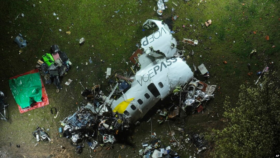 The debris at the site where an airplane crashed with 61 people on board, in Vinhedo, Sao Paulo state, Brazil, Aug. 10, 2024.
