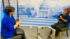 Burkinabe journalist Mariam Ouedraogo, right, is seen during an interview with Salem Solomon at VOA headquarters in Washington.