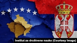 Ilustracija: Zastave Srbije i Kosova (Institut za društvene nauke)