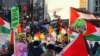 Lautan bendera Palestina yang dikibarkan massa di seantero dan sekeliling lapangan Freedom Plaza, yang terletak satu blok dari Gedung Putih pada Sabtu (13/1). (Foto: VOA/Rivan Dwiastono)