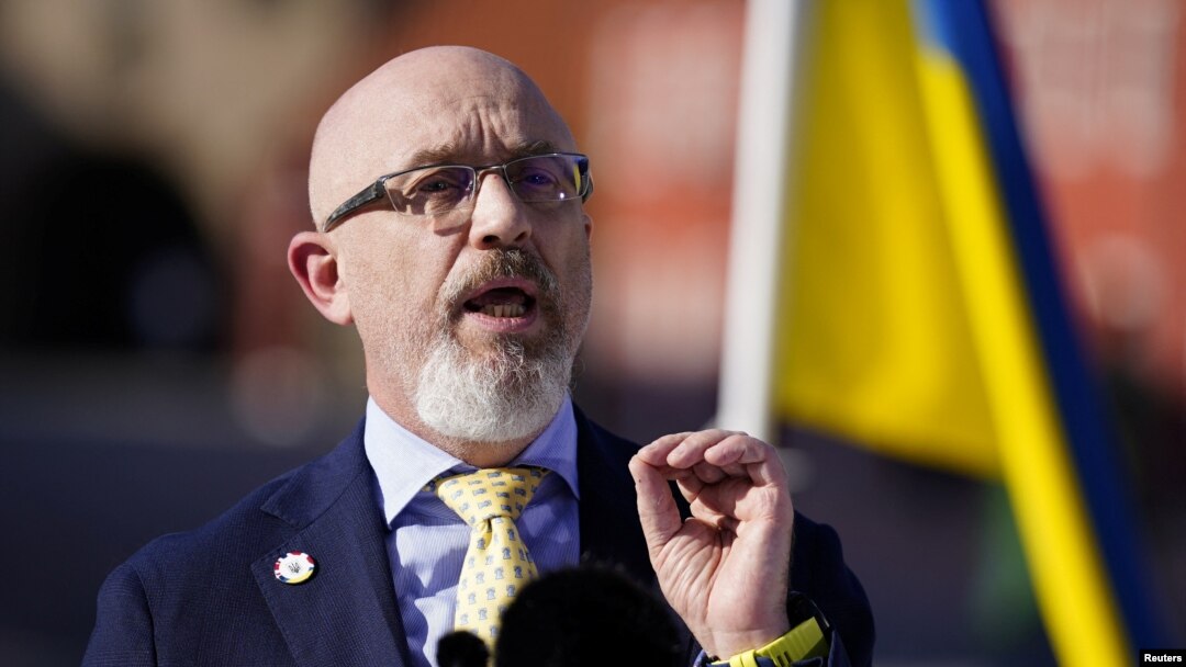 Ukrainian Defense Minister Oleksiy Reznikov holds a news conference about the support for Ukraine in Copenhagen, Denmark, Aug.10, 2022. (Ritzau Scanpix/Martin Sylvest via Reuters)
