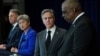Australian Deputy Prime Minister and Defense Minister Richard Marles, Australian Foreign Minister Penny Wong, US Secretary of State Antony Blinken and US Secretary of Defense Lloyd Austin hold a news conference at the State Department in Washington, Dec. 6, 2022.