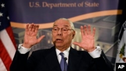 Former Secretary of State Colin Powell speaks at a reception celebrating the completion of the U.S. Diplomacy Center Pavilion at the State Department in Washington, Tuesday, Jan. 10, 2017. (AP Photo/Sait Serkan Gurbuz)