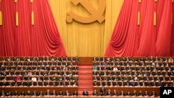 中共總書記習近平在中共十九大開幕式上。（資料照片，2017年10月18日）