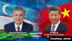 2021年10月24日，在烏茲別克斯坦的總統選舉後，顯示烏中兩國領導人進行電話交談的圖像。