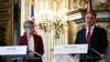 Australian Foreign Minister Penny Wong listens to Australian Defense Minister Richard Marles speaking during a press conference after a joint meeting with their French counterpart at Quai d'Orsay in Paris, Jan. 30, 2023.