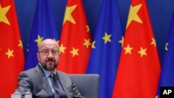 資料照：歐洲理事會主席米歇爾(Charles Michel)在布魯塞爾出席歐中峰會。（2022年4月1日）