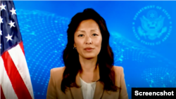 정 박 미 국무부 동아시아태평양 담당 부차관보가 27일 미 국방부 산하 전쟁포로·실종자확인국(DPAA) 주최 유해 발굴 사업 정부 설명회 화상 메시지에서 발언하고 있다.