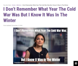 A screen capture taken from the website, Alexandria Ocasio-Cortez memes.
