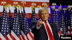 美國當選總統特朗普2024年11月6日在佛羅里達州西棕櫚灘的棕櫚灘縣會議中心舉行集會，向支持者發表演說。