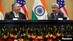 US Secretary of State Mike Pompeo listens to Indian Foreign Minister Subrahmanyam Jaishankar during a news conference at the Foreign Ministry in New Delhi, India, June 26, 2019.