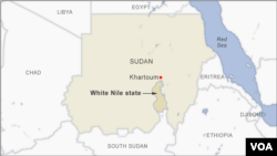 Peta yang menunjukkan negara bagian White Nile, Sudan. (Foto: VOA)