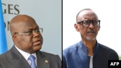 Mokonzi ya RDC Félix Tshisekedi (D) na mokokani wa ye ya Rwanda Paul Kagame.