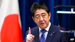 資料照片：日本前首相安倍晉三。 (2017年9月25日)