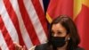 U.S. Vice President Kamala Harris meets with activists who work on LGBT, transgender, disability rights and climate change at the U.S. Chief of Mission's residence in Hanoi, Vietnam, Aug. 26, 2021.
