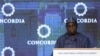 FILE - Nigeria's former President Olusegun Obasanjo speaks during Concordia Americas Summit, in Bogota, Colombia, May 13, 2019. 