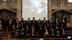 A choir performs during a ceremony in celebration of Roberta Flack's life at The Abyssinian Baptist Church, March 10, 2025, in New York.