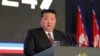 Pemimpin Korea Utara Kim Jong Un sedang memberi kata sambutan dalam upacara pembukaan pameran pertahanan di Pyongyang, Korea Utara, Kamis, 21 November 2024. (Foto: Korean Central News Agency/Korea News Service via AP)