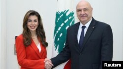 مۆرگێن ئۆرتەیگێس، جێگری نێردەی تایبەتی ئەمەریکا بۆ ڕۆژهەڵاتی ناوەڕاست لەگەڵ سەرۆکی لوبنان