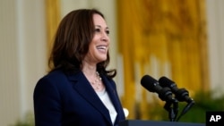 Vice President Kamala Harris speaks about the bipartisan infrastructure bill from the East Room of the White House in Washington, Tuesday, Aug. 10, 2021.(AP Photo/Susan Walsh)