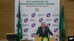 Muummicha barreessaan tokkummaa mootummootaa Antoniyoo Guteres Gumii Gamtaa Afriikaaf haasaha yeroo godhan, Finfinnee, Amajjii 30,2017