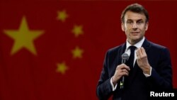法國總統馬克龍訪問中國時講話。