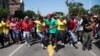 Students at the Durban University of Technology march as countrywide protests demanding free tertiary education continue in Durban, South Africa, Sept. 26, 2016.