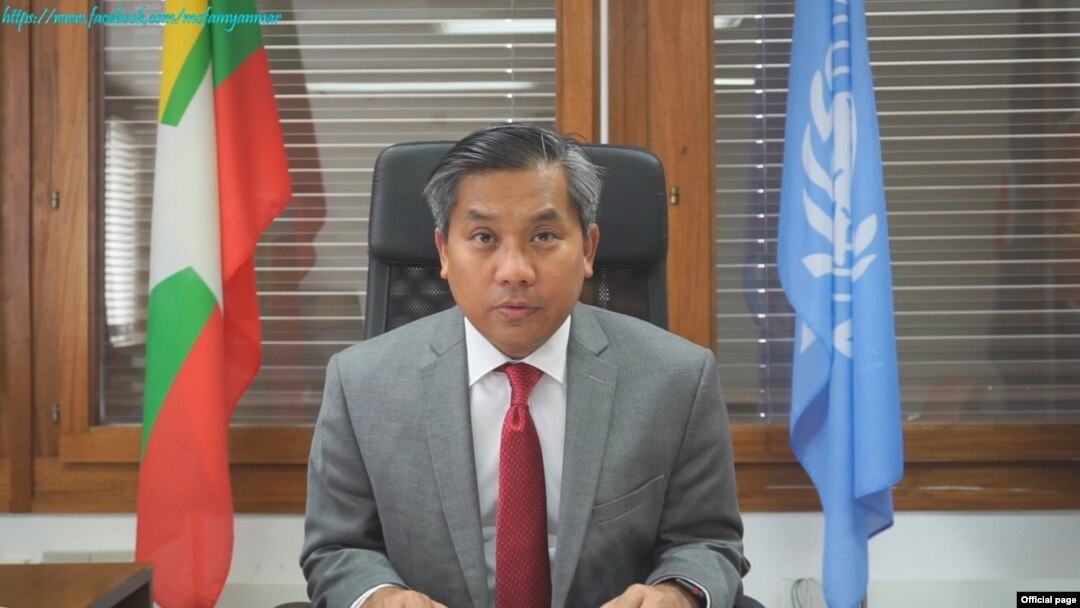 နယူးယောက် မြန်မာကုလကိုယ်စားလှယ်သစ် ကုလအမြဲတမ်းကိုယ်စားလှယ်တာဝန်ယူခဲ့တဲ့ သံအမတ်ကြီး ဦးကျော်မိုးထွန်း။ (ဓာတ်ပုံ - Ministry of Foreign Affairs Myanmar - စက်တင်ဘာ ၂၃၊ ၂၀၂၀)