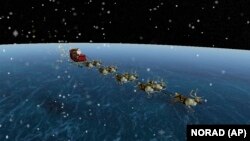 This image provided by NORAD shows NORAD's Santa Tracker, Dec. 24, 2024. 