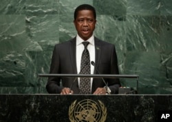 FILE - Zambia's President Edgar Lungu speaks at U.N. headquarters, September 2015.