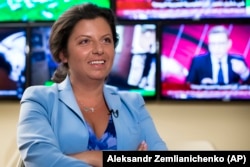 RUSSIA -- Margarita Simonyan, the head of the Russian television channel RT, attends an interview with the Associated Press in Moscow, January 19, 2018