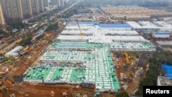 An aerial view shows the newly completed Huoshenshan Hospital, a dedicated hospital built in 8 days to treat coronavirus patients, in Wuhan, Hubei province, China February 2, 2020.