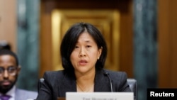 美國貿易代表戴琪出席參議院金融委員會的一個聽證會。(2022年3月31日)