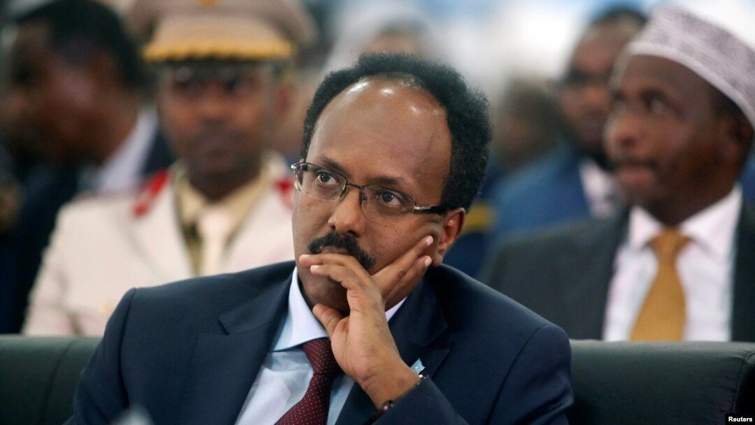 President Mohamed Abdullahi Farmaajo attends his inauguration ceremony in Somalia's capital Mogadishu, Feb. 22, 2017. 