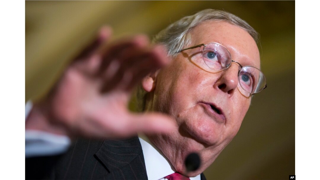 FILE - Senate Majority Leader Sen. Mitch McConnell of Kentucky speaks during a news conference on Capitol Hill in Washington, Sept. 16, 2015.
