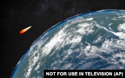 In this video grab provided by RU-RTR Russian television via AP television on Thursday, March 1, 2018, a computer simulation shows the Avangard hypersonic vehicle maneuvering to bypass missile defenses.